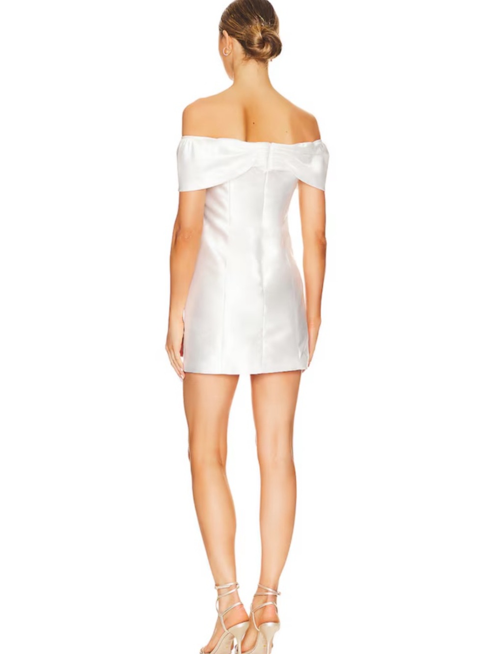 Off-Shoulder White Satin Mini Dress - Picture 5 of 16